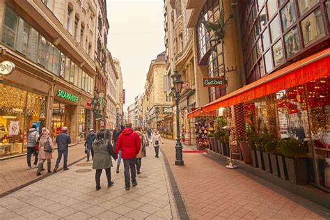 Street Vaci in Budapest in Hungary. Editorial Photography - Image of architecture, building ...