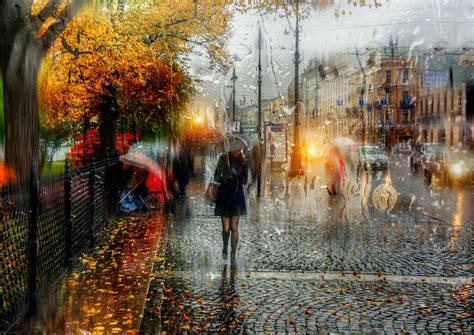 Petersburg Autumn Rain Girl Umbrella Drops Data Src - Rainy Autumn ...