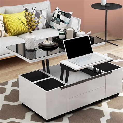 Modern White Lift Top Coffee Table with Drawers & Storage Multifunction Table