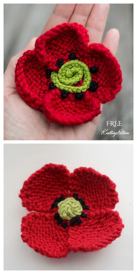 Knit Poppy Flower Free Knitting Patterns - Knitting Pattern