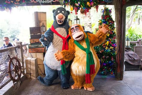 Baloo and King Louie show off holiday scarves at Disney's Animal Kingdom - Inside the Magic