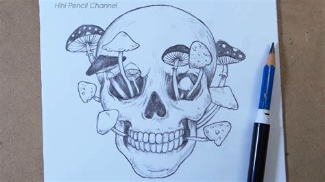 How to draw Skull with Mushrooms step by step | Pencil drawing - YouTube