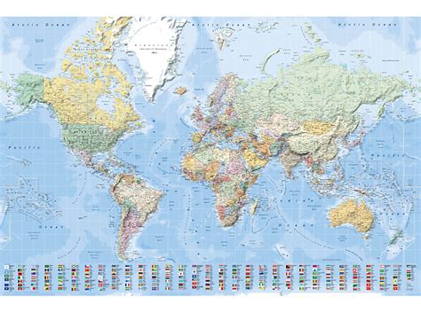 Landkarten - XL-Weltkarte mit Flaggen englisch / XL-World Map with flags english | MediaMarkt