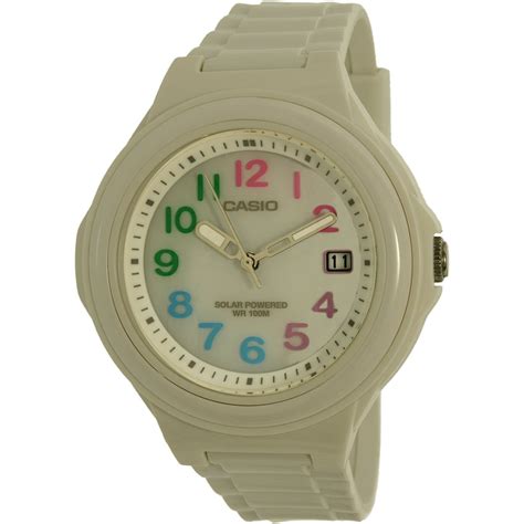 Casio - Women's Solar-Powered Watch, Multi-Colored Numerals with White Glossy Resin Strap ...