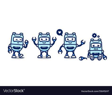 Set cute robot ai character cartoon mascot pose Vector Image