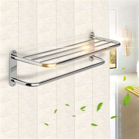 Xueqin 60cm Chrome Polished Stainless Steel Bathroom Wall Mounted Towel Rail Holder Shelf ...