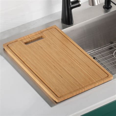 KRAUS Organic Solid Bamboo Cutting Board for Kitchen Sink 19.5" x 12 ...