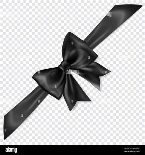 Beautiful black bow with diagonally ribbon with shadow on transparent ...