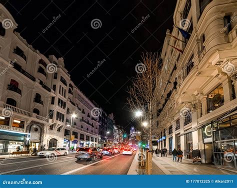 Gran Via Boulevard in Downtown Madrid at Night Editorial Image - Image ...