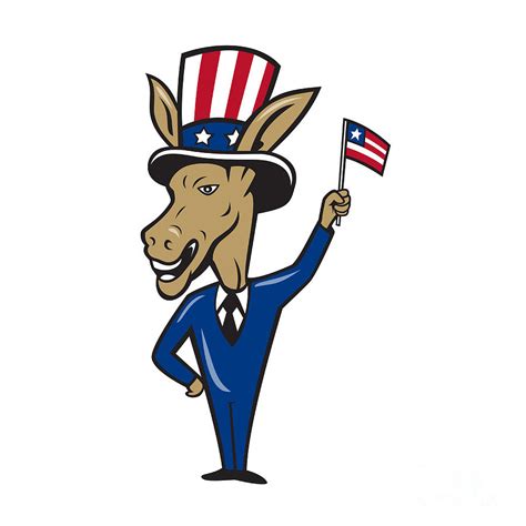 Democrat Donkey Mascot Waving Flag Cartoon Digital Art by Aloysius ...