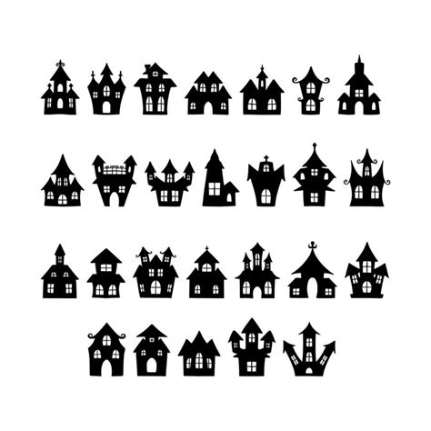 Halloween castle silhouette, halloween haunted house church and other buildings vector ...