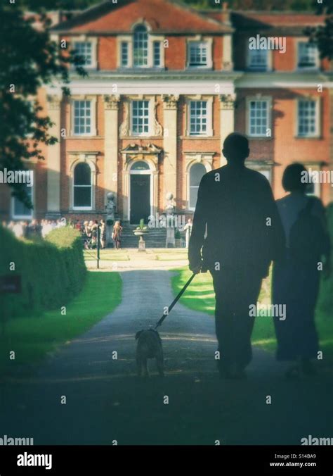 Couple walking dog Stock Photo - Alamy