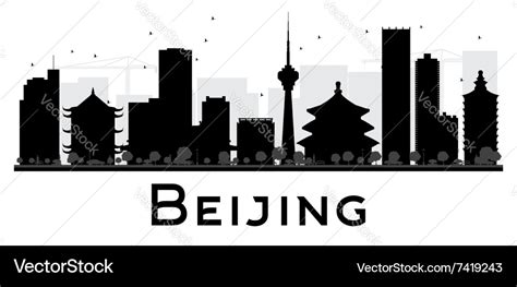 Beijing city skyline black and white silhouette Vector Image