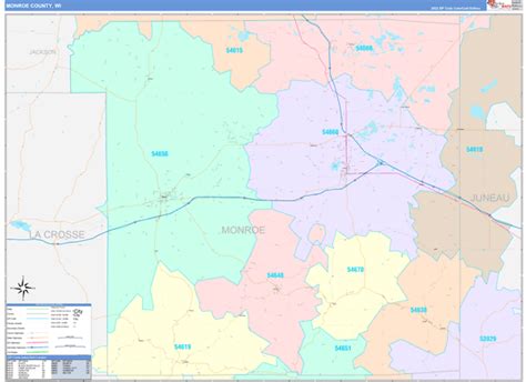 Monroe County, WI Wall Map Color Cast Style by MarketMAPS - MapSales