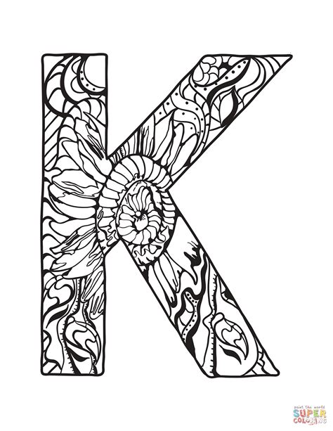 Letter K Zentangle coloring page | Free Printable Coloring Pages