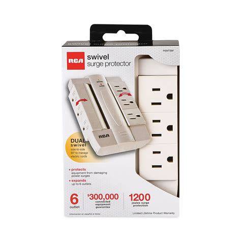 6 Outlet Swivel Surge Protector, 6 AC Outlets, 1,200 J, White - Zerbee