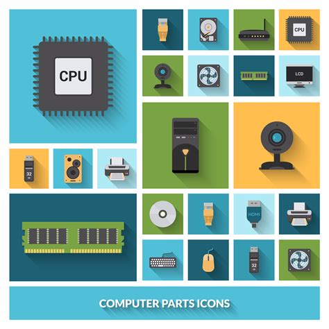 Computer Parts Decorative Icons Set 434908 Vector Art at Vecteezy