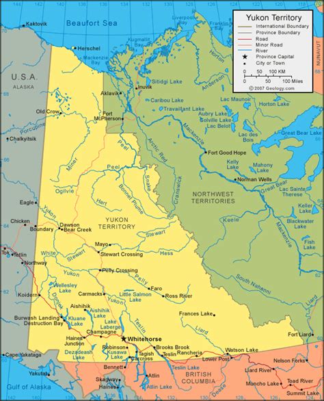 Yukon Territory Map & Satellite Image | Roads, Lakes, Rivers, Cities