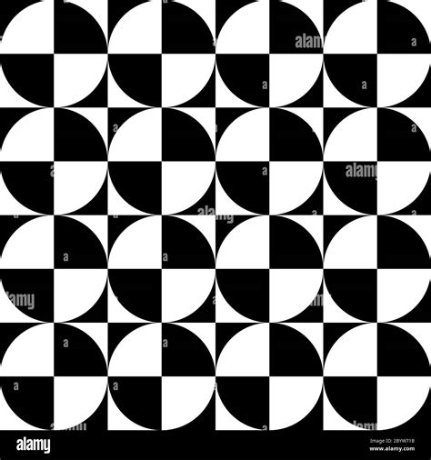 Geometrical signs - circles and squares. High contrast retro seamless pattern in black and white ...