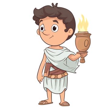 Greek Clipart Cartoon Boy Dressed As An Ancient Greek Character Holding A Torch Vector, Greek ...