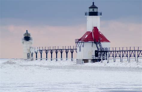 St., Joseph North Pier Lighthouse In Winter Royalty Free Stock Images ...