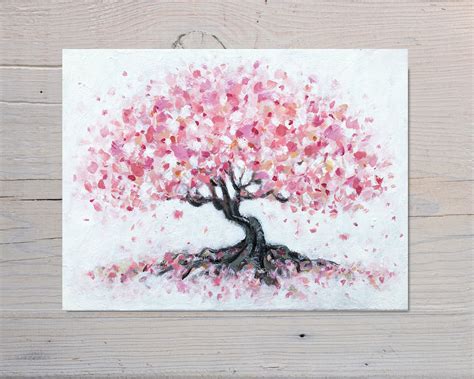 Cherry Blossom Tree Painting on Canvas, Original Painting on Stretched Box Canvas, Tree Painting ...