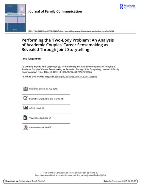 (PDF) Performing the ‘Two-Body Problem’: An Analysis of Academic Couples’ Career Sensemaking as ...