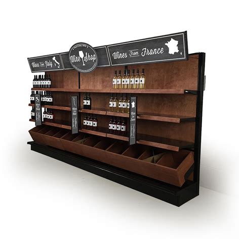 Wooden Wine Shop Liquor Wall Shelving With 15 Shelves & Bins, 12ft W ...