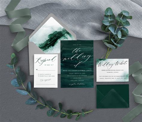 Emerald Wedding Invitation Dark Green Wedding Moody - Etsy