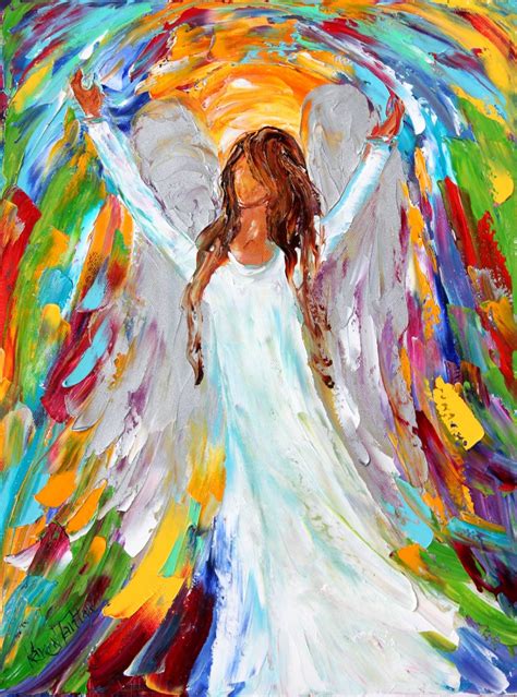 Original painting Angel Magic PALETTE KNIFE oil Abstract fine