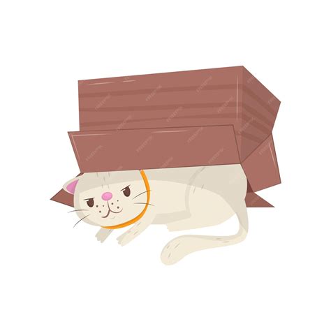 Premium Vector | Funny cat hiding under cardboard box Kitten with ...