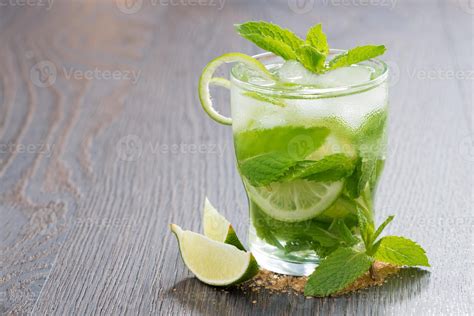 mojito cocktail with lime and mint on wooden table 852453 Stock Photo at Vecteezy