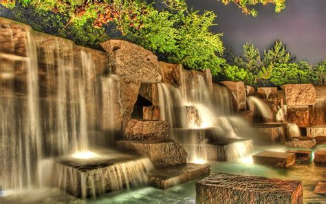 Artificial waterfall on the square stones wallpapers and images ...