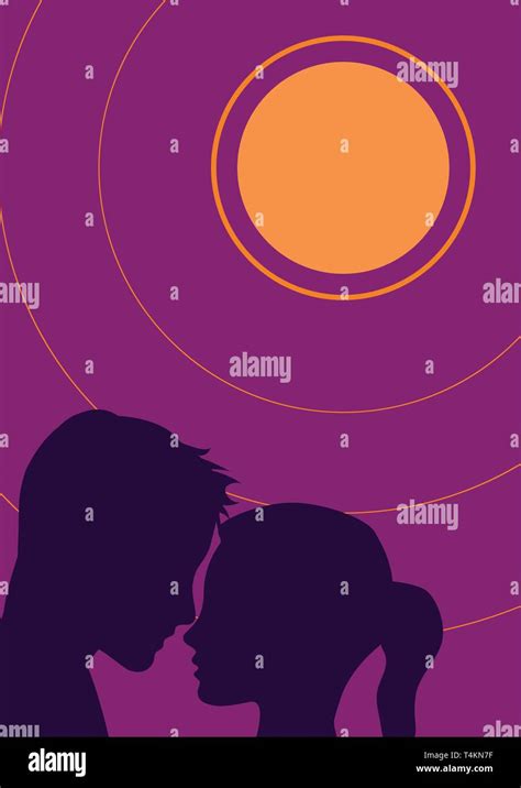 Lovers, vector illustration. Silhouette of man and woman in a sunset ...