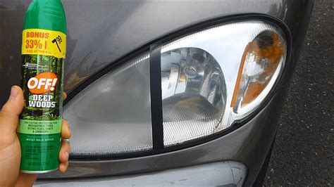 Bug spray headlight restoration, This is a video to show you how bug spray with DEET, can c ...