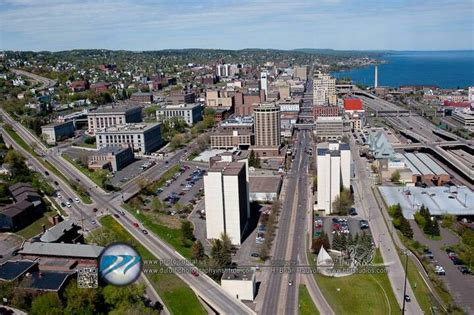 Air photo of Downtown Duluth, Minnesota with Lake Superior in the ...