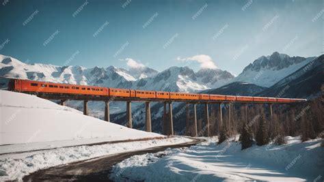 Premium AI Image | brutalist tall long train bridge in rocky snowy ...