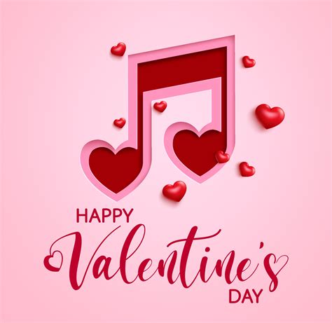 Valentine's music note vector banner background. Happy valentine's day greeting text with ...