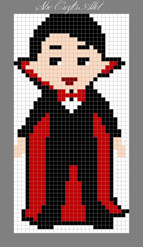 Halloween Little Vampire Perler Hama Bead Pattern By She Crafts Allot | Pixel art pattern, Pixel ...