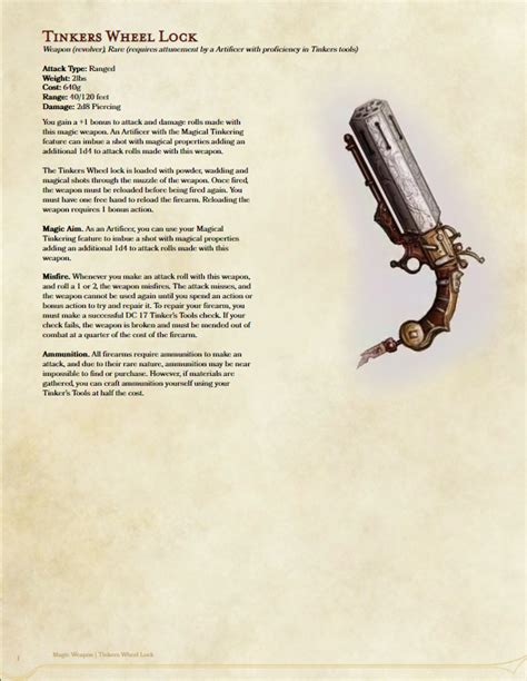 Artificer only Firearm, Balancing Help! : r/DungeonsAndDragons