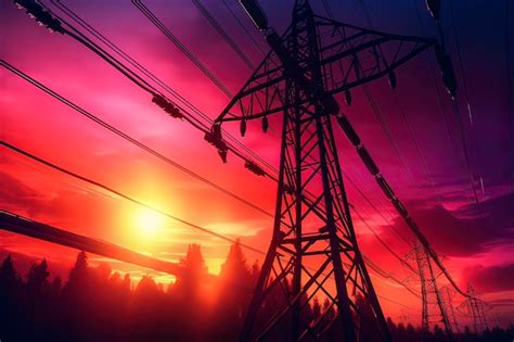 Premium AI Image | High voltage post High voltage tower sky sunset background AI technology ...