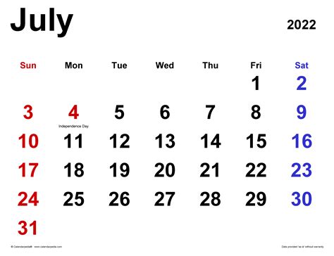 2022 editable calendar July 4 2022 Calendar with us holidays ...