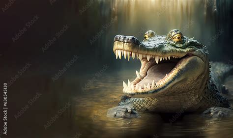 Crocodile with teeth. Banner. created by AI Stock Illustration | Adobe ...