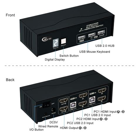 CKLau 2 Port KVM Switch Dual Monitor 4K60Hz 2K144Hz with Cables Digital ...