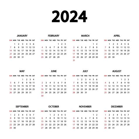 Calendar 2024 year. The week starts Sunday. Annual English calendar ...