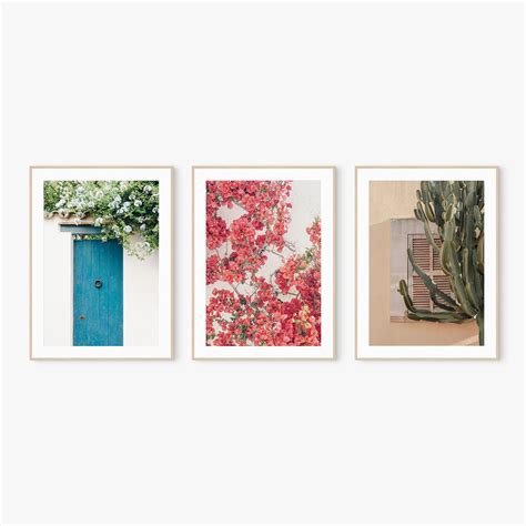 Print Set of 3 Mediterranean Wall Art Floral Pink Print Set - Etsy