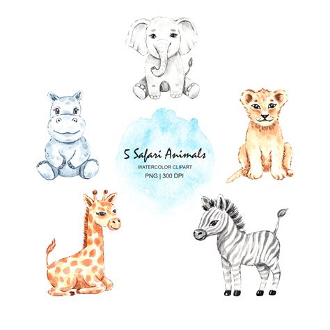 Safari Animals Clipart, Watercolor Baby Animals Clipart - Inspire Uplift