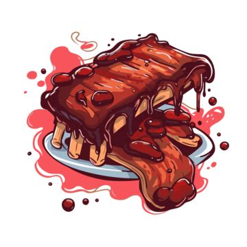 Bbq Rib Vector, Sticker Clipart The Image Is Of A Piece Of Delicious Ribs Cartoon, Sticker ...