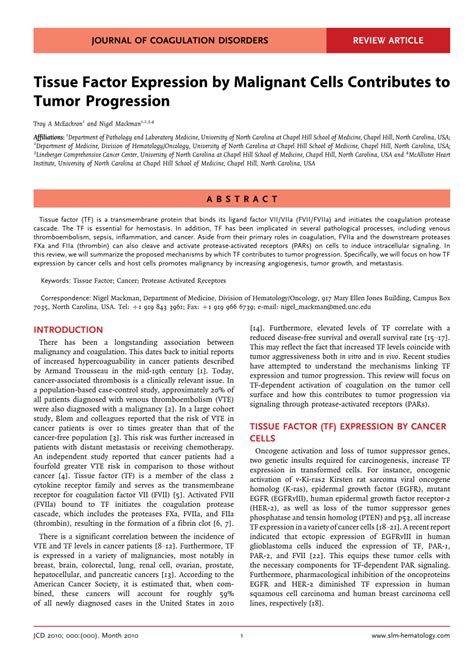 (PDF) Tissue Factor Expression by Malignant Cells Contributes to Tumor ...