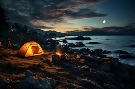 Premium AI Image | Secluded campsites tents in solitude camping photos